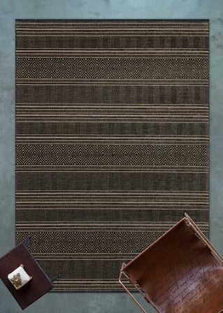 Antrasit Gri Geometrik Desenli Makine Dokuma Kilim Dış Mekan Koridor