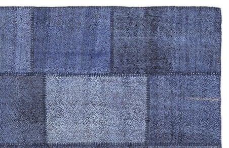 Mavi Modern Geometrik Desenli El Dokuma Yün Kilim Tek Parça Salon Koridor