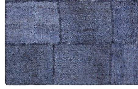 Mavi Modern Geometrik Desenli El Dokuma Yün Kilim Tek Parça Salon Koridor