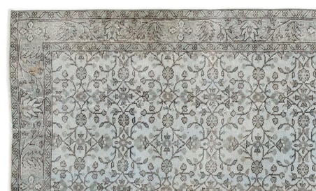 Gri Yün El Dokuma Eskitme Salon Halısı Çiçek Desenli Klasik Stil