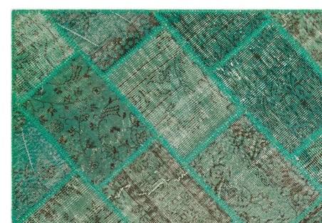 Turkuaz Geometrik Desenli El Dokuma Yün Salon Halısı Yatak Odası