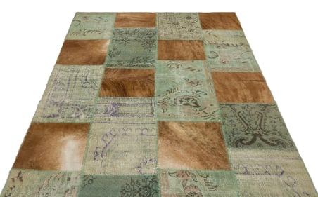Turkuaz El Dokuma Eskitme Patchwork Salon Halısı Yün Yatak Odası