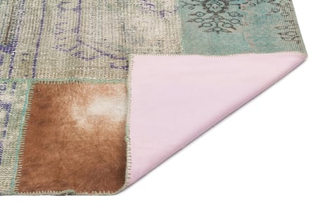 Turkuaz El Dokuma Eskitme Patchwork Salon Halısı Yün Yatak Odası