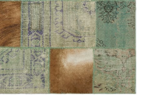 Turkuaz El Dokuma Eskitme Patchwork Salon Halısı Yün Yatak Odası