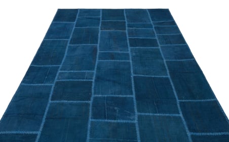 Mavi El Dokuma Yün Salon Kilimi Geometrik Patchwork Koridor Yatak Odası