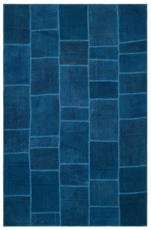 Mavi El Dokuma Yün Salon Kilimi Geometrik Patchwork Koridor Yatak Odası
