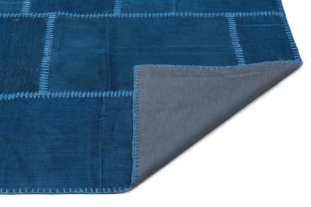 Mavi El Dokuma Yün Salon Kilimi Geometrik Patchwork Koridor Yatak Odası