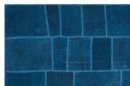 Mavi El Dokuma Yün Salon Kilimi Geometrik Patchwork Koridor Yatak Odası