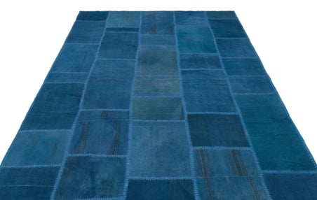 Modern Geometrik Desenli Mavi Yün El Dokuma Kilim Mutfak Salon