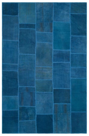 Modern Geometrik Desenli Mavi Yün El Dokuma Kilim Mutfak Salon