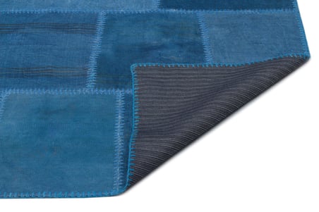 Modern Geometrik Desenli Mavi Yün El Dokuma Kilim Mutfak Salon