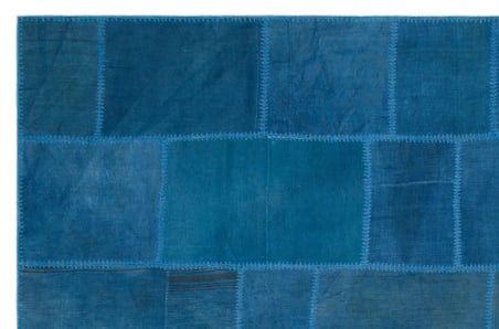 Modern Geometrik Desenli Mavi Yün El Dokuma Kilim Mutfak Salon