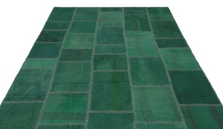 Yeşil Patchwork El Dokuma Yün Salon Kilimi Koridor Yatak Odası