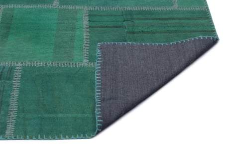 Yeşil Patchwork El Dokuma Yün Salon Kilimi Koridor Yatak Odası