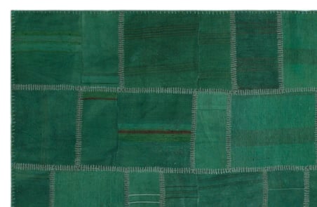 Yeşil Patchwork El Dokuma Yün Salon Kilimi Koridor Yatak Odası