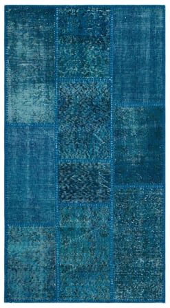 Turkuaz Patchwork El Dokuma Yün Salon Halısı Koridor Yatak Odası
