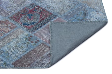 Mavi Geometrik Desenli Yün El Dokuma Koridor Halısı Salon Yatak Odası Modern