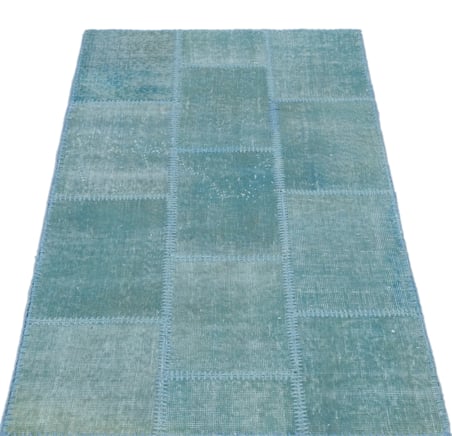 Turkuaz Patchwork El Dokuma Yün Salon Halısı Modern Stil Koridor