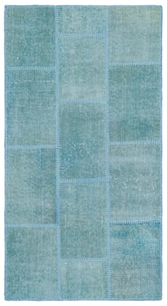 Turkuaz Patchwork El Dokuma Yün Salon Halısı Modern Stil Koridor