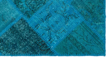 Turkuaz Patchwork Yün El Dokuma Koridor Halısı Modern Salon Yatak Odası