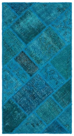 Turkuaz Patchwork Yün El Dokuma Halı Bohem Tasarım Koridor Salon