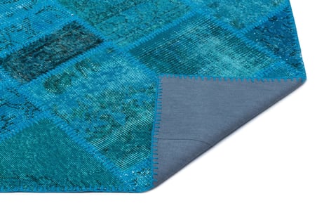 Turkuaz Patchwork Yün El Dokuma Halı Bohem Tasarım Koridor Salon