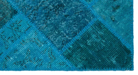 Turkuaz Patchwork Yün El Dokuma Halı Bohem Tasarım Koridor Salon
