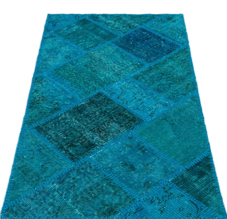 Turkuaz Patchwork El Dokuma Yün Koridor Halısı Bohem Salon Yatak Odası