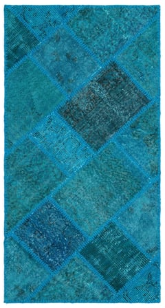 Turkuaz Patchwork El Dokuma Yün Koridor Halısı Bohem Salon Yatak Odası