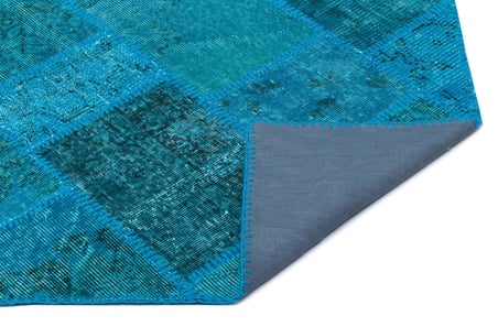 Turkuaz Patchwork El Dokuma Yün Koridor Halısı Bohem Salon Yatak Odası