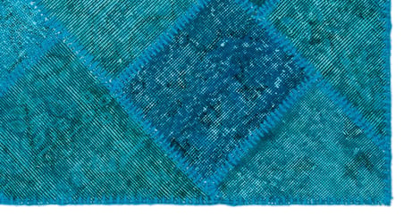 Turkuaz Patchwork El Dokuma Yün Koridor Halısı Bohem Salon Yatak Odası
