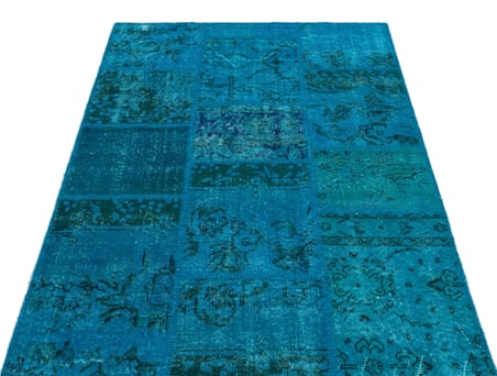 Turkuaz Eskitme Yün Patchwork El Dokuma Halı Modern Salon Yatak Odası