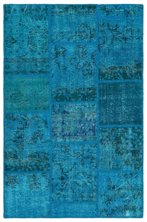 Turkuaz Eskitme Yün Patchwork El Dokuma Halı Modern Salon Yatak Odası