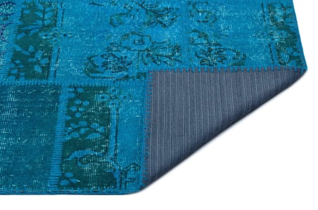 Turkuaz Eskitme Yün Patchwork El Dokuma Halı Modern Salon Yatak Odası