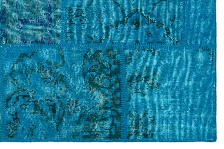 Turkuaz Eskitme Yün Patchwork El Dokuma Halı Modern Salon Yatak Odası