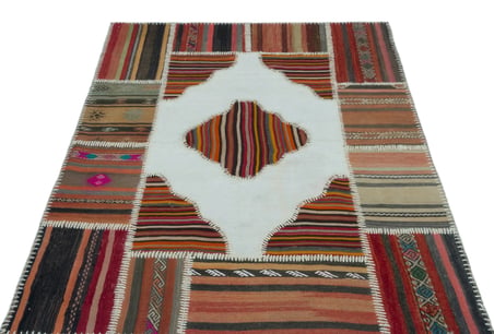 Bej Geometrik Desenli El Dokuma Yün Kilim Salon Koridor Yatak Odası