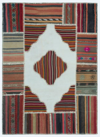 Bej Geometrik Desenli El Dokuma Yün Kilim Salon Koridor Yatak Odası