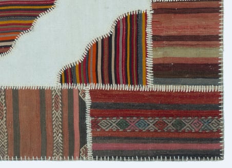Bej Geometrik Desenli El Dokuma Yün Kilim Salon Koridor Yatak Odası