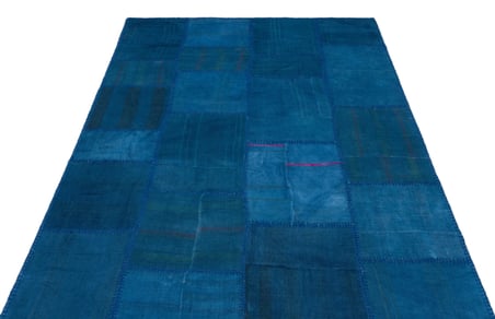 Mavi El Dokuma Yün Kilim Patchwork Etnik Salon Modeli Mutfak Yatak Odası