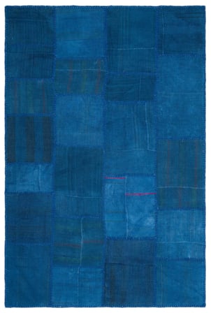 Mavi El Dokuma Yün Kilim Patchwork Etnik Salon Modeli Mutfak Yatak Odası