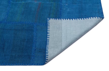 Mavi El Dokuma Yün Kilim Patchwork Etnik Salon Modeli Mutfak Yatak Odası