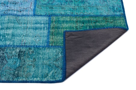 Turkuaz Geometrik El Dokuma Yün Salon Halısı Modern Stil Koridor