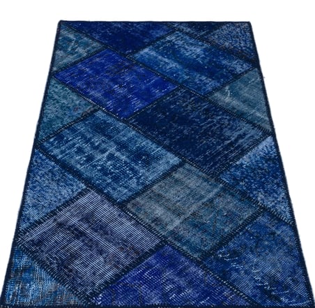 Lacivert Modern Geometrik Yün El Dokuma Salon Halısı Koridor Tipi