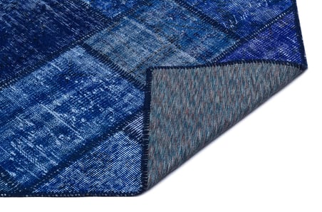Lacivert Modern Geometrik Yün El Dokuma Salon Halısı Koridor Tipi