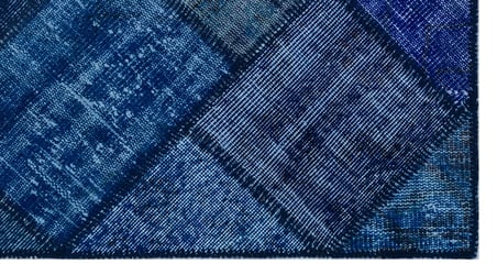 Lacivert Modern Geometrik Yün El Dokuma Salon Halısı Koridor Tipi