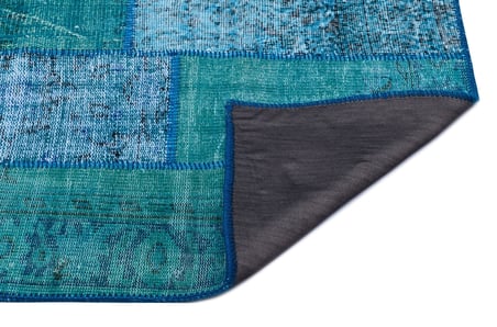 Turkuaz El Dokuma Yün Patchwork Eskitme Salon Halısı Koridor