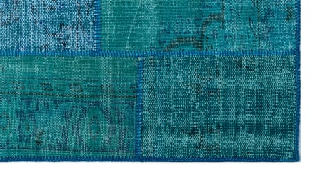 Turkuaz El Dokuma Yün Patchwork Eskitme Salon Halısı Koridor