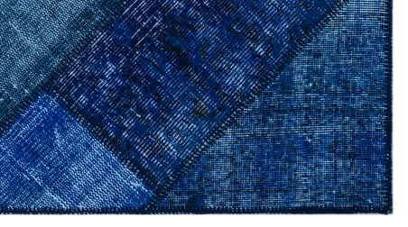 Mavi El Dokuma Yün Salon Halısı Geometrik Modern Koridor Yatak Odası