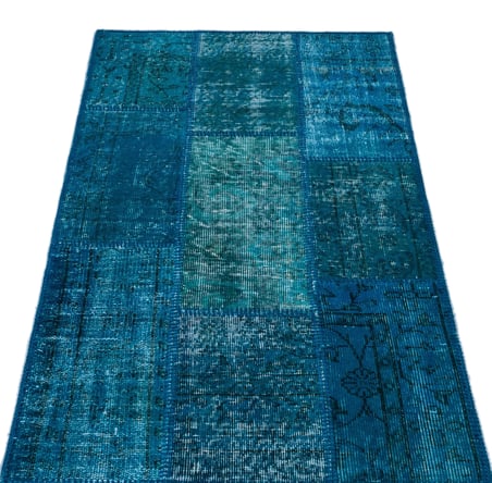 Turkuaz Patchwork El Dokuma Yün Salon Halısı Dokulu Koridor Mutfak