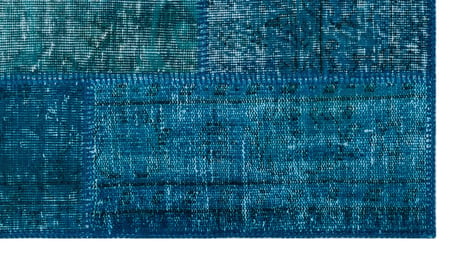 Turkuaz Patchwork El Dokuma Yün Salon Halısı Dokulu Koridor Mutfak